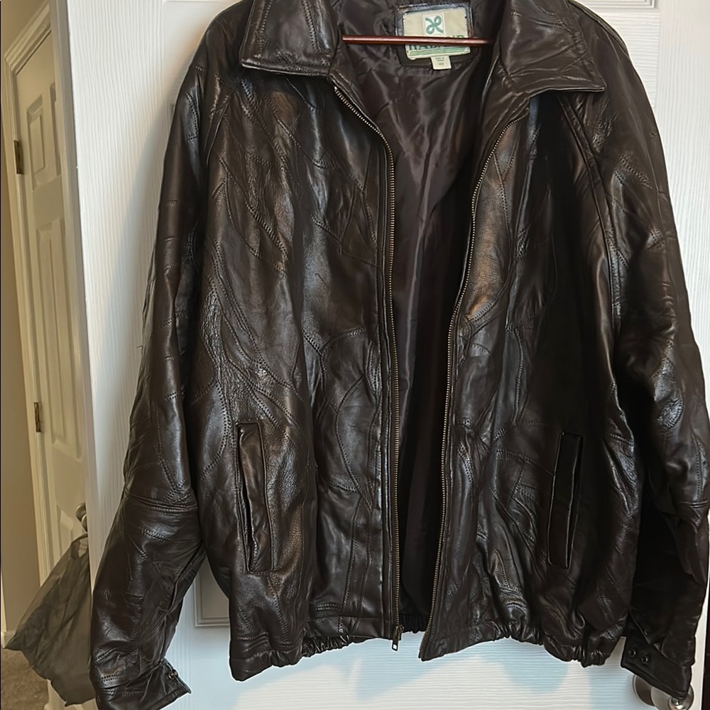 Haband Dark Brown Leather Bomber Jacket